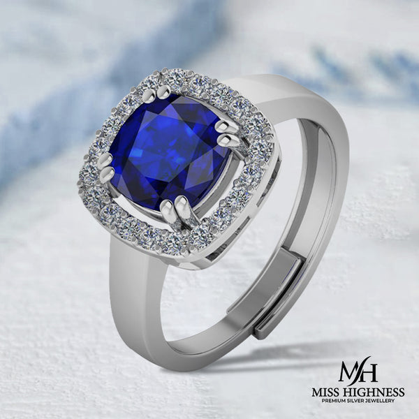 Pure 925 Silver Blue Stone Sapphire engagement Ring for Girls