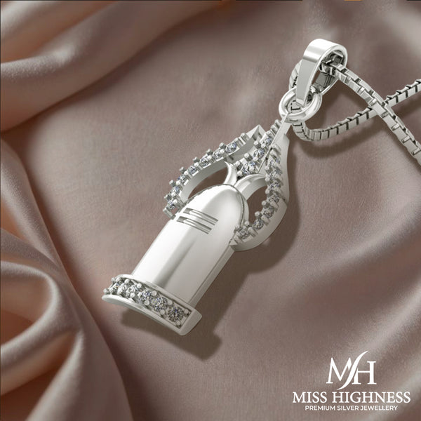 Pure 925 Silver Shiv Trishul and Shivling Pendant with Chain