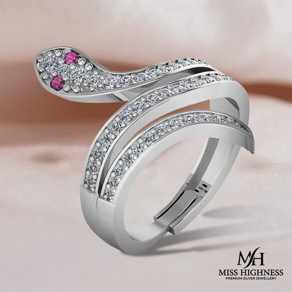 Pure 925 Silver Moon eye Snake Wrap Ring for Ladies