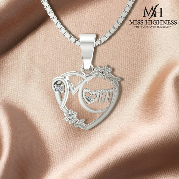925 Pure Silver Pretty Mom's Heart Pendant with chain