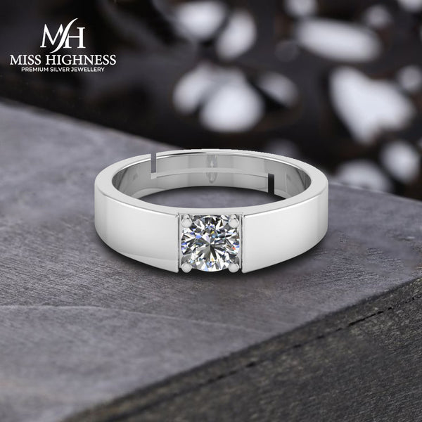 925 Sterling Silver solitaire diamond Ring for Men