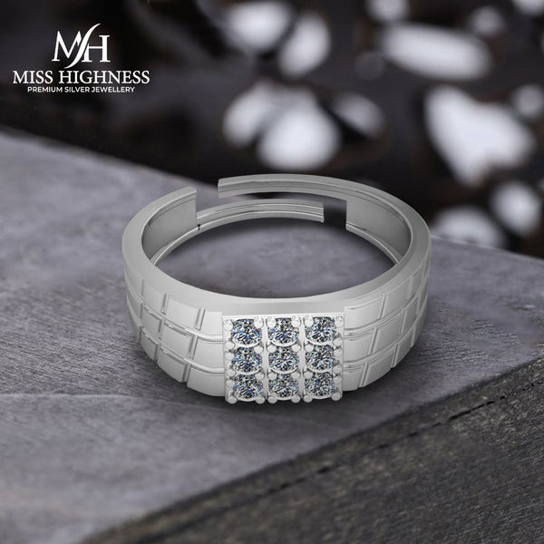 Pure 925 Silver Round Cut Diamond Special Ring for Men's