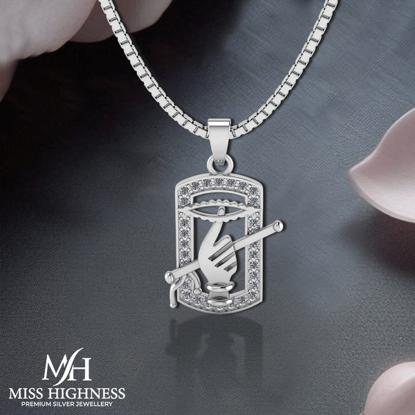 Pure 925 Silver Shri Krishna Sudarshan Chakra flute pendant with Silver Link Chain