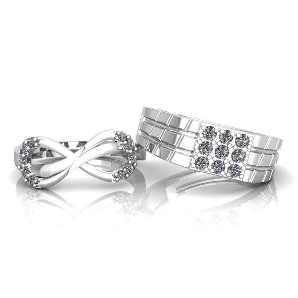 Pure 925 Silver Cut Diamond Infinity Couples Ring