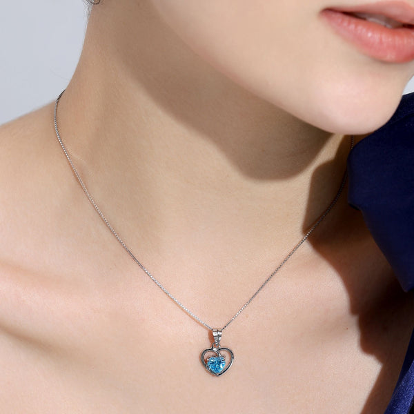 Miss Highness 925 Silver Blue Heart Pendant with Zircon Accents For Women