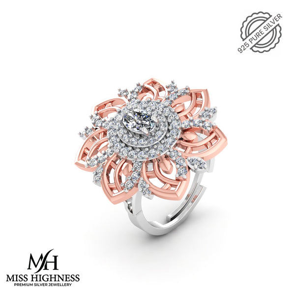 Pure 925 Silver Rose Gold Plated Special Cocktail Ring for Ladies