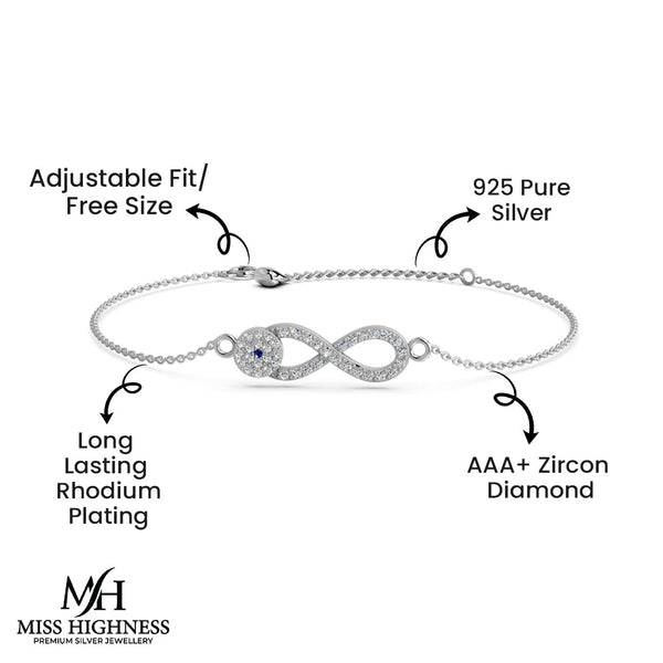 Miss Highness 925 Pure Silver Infinity Bracelet for Women