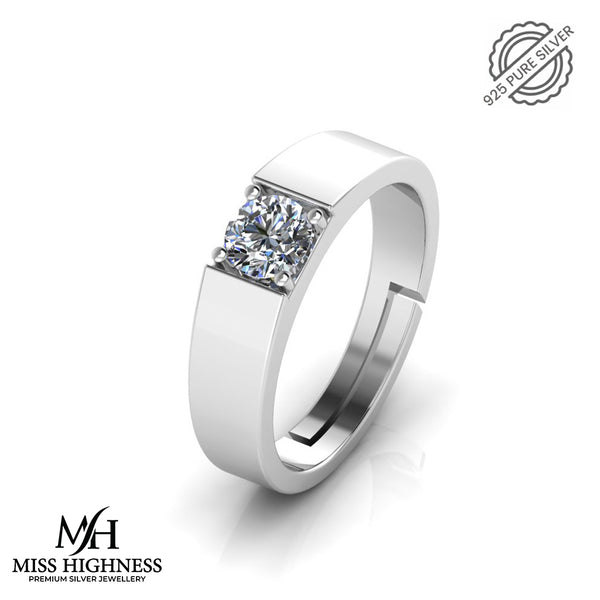 925 Sterling Silver solitaire diamond Ring for Men