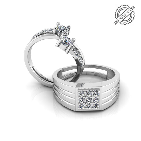 Pure 925 Silver Special Cluster Cubic Zircon Couples Ring