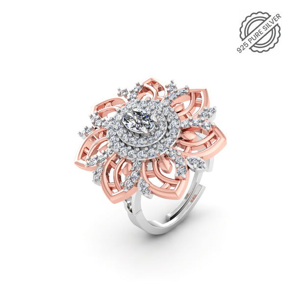 Pure 925 Silver Rose Gold Plated Special Cocktail Ring for Ladies