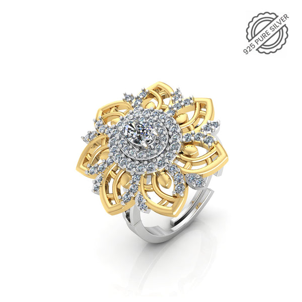 Pure 925 Silver Gold Plated Special Cocktail Ring for Women's