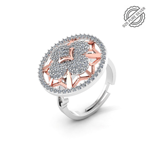 925 Pure Silver Solitaire Rose Gold Ring for Ladies