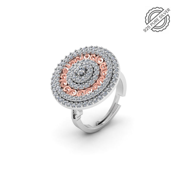 Pure 925 Silver Round Rose Gold Plated Special Ring For Ladies