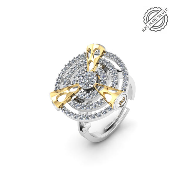 925 Pure Silver Vintage Round Gold Plated Special Women's Ring