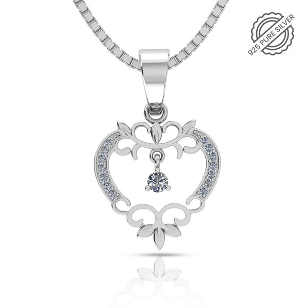 Pure 925 Silver Pretty Heart Pendant with Silver link chain for women's