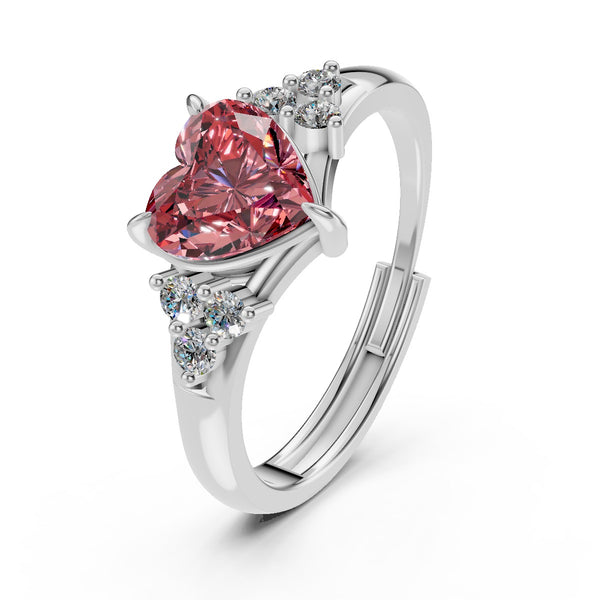 Miss Highness 925 Sterling Silver Red Heart CZ Diamond Ring for Women & Girls