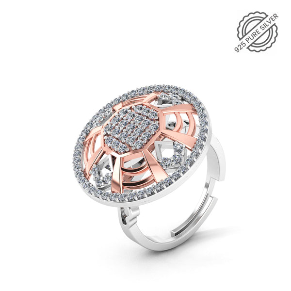 Pure 925 Silver Rose Gold Plated Moissanite Special Ladies Ring