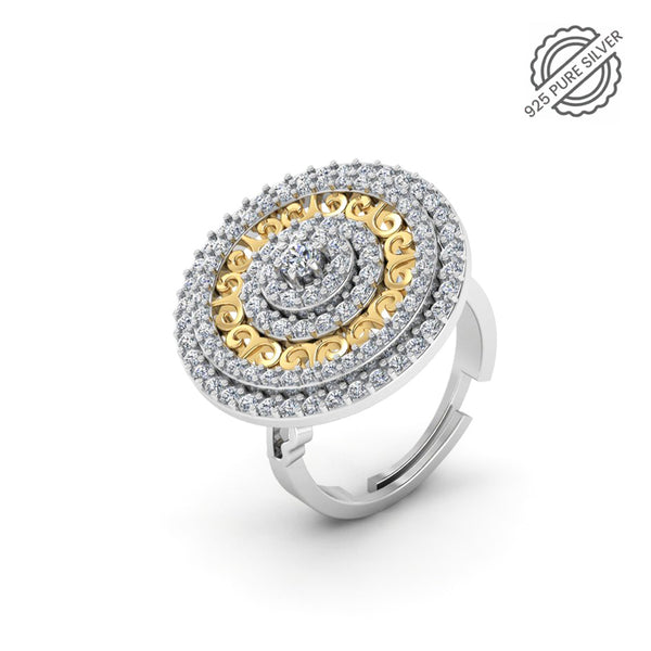 Pure 925 Silver Round Cocktail Gold Plated Special Ring For Girls