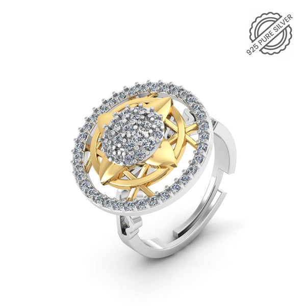 Pure 925 Silver Delicate Halo Gold Stylish Ring For Ladies