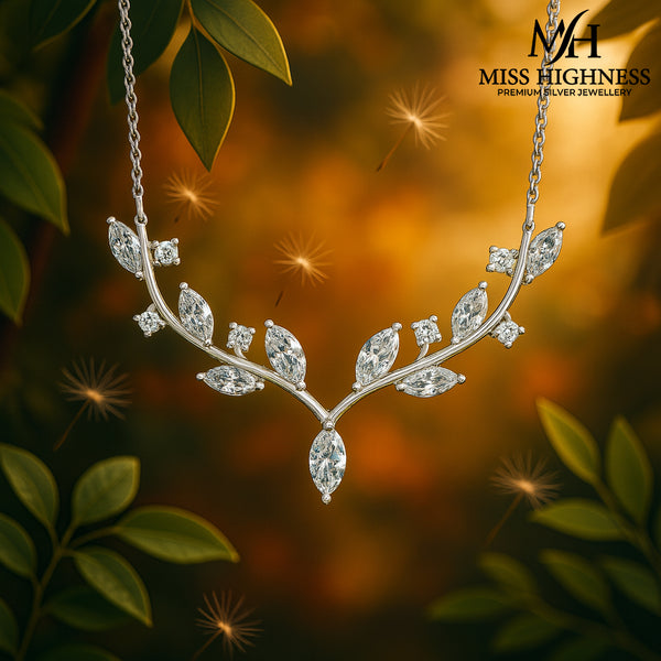 Miss Highness 925 Sterling Silver Leaf Design Pendant with Chain for Women