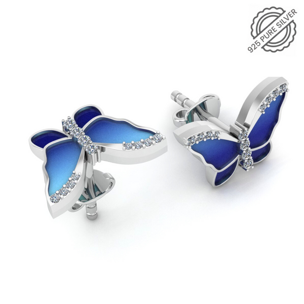 Pure 925 Silver Butterfly Austrian Crystal Cubic Earrings For Ladies