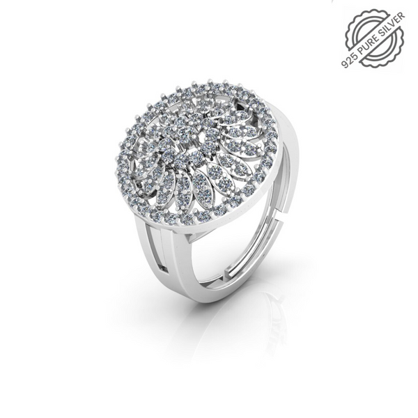 Pure 925 Silver Dazzling Flower Ring for Womens