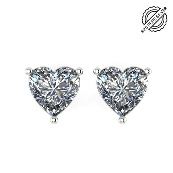 925 Sterling Silver Heart Shape Diamond Stud Earrings for Women and Girls