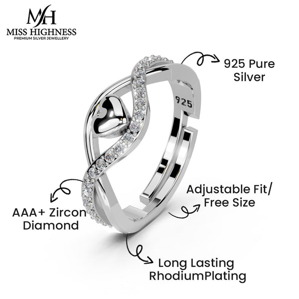 Miss Highness 925 Sterling Silver Heart Design Promise Ring for Women