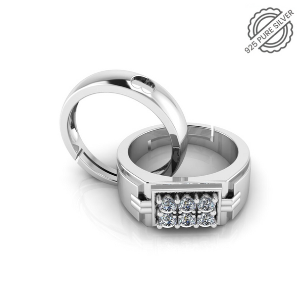 Pure 925 Silver Hip Hop Heart Shape Couple's Ring