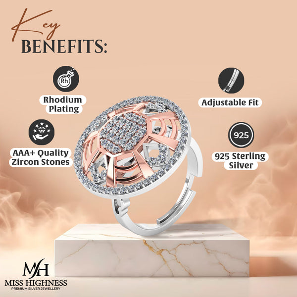 Pure 925 Silver Rose Gold Plated Moissanite Special Ladies Ring