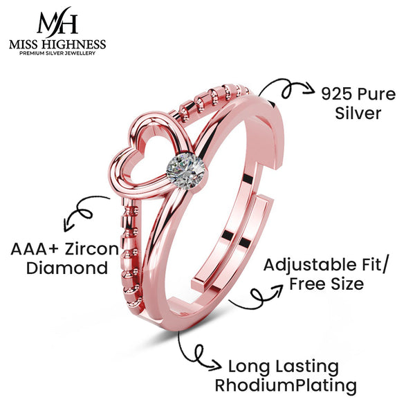 Miss Highness 925 Silver 24K Gold Plated Heart Design Adjustable Ring for Women