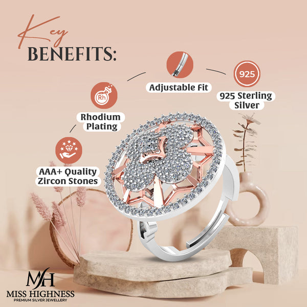 925 Pure Silver Solitaire Rose Gold Ring for Ladies