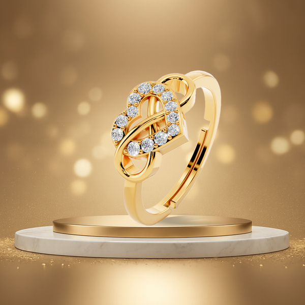 Miss Highness Gold-Plated 925 Silver Heart CZ Ring for Women | Double Heart Interlocking Design