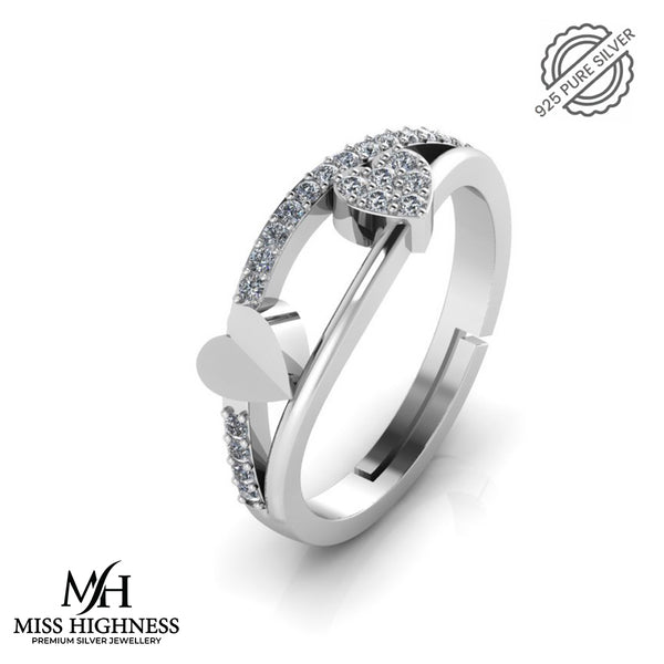925 Pure Silver Zircon Heart Ring For Ladies