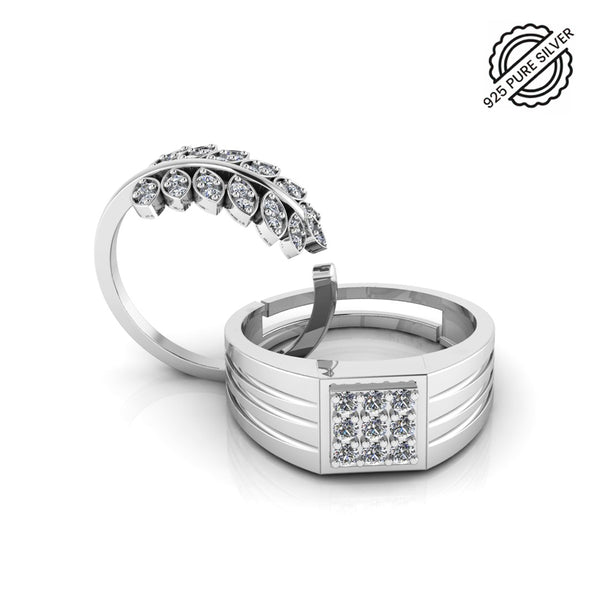 Pure 925 Silver Special Cluster Leaf Ring For Couples