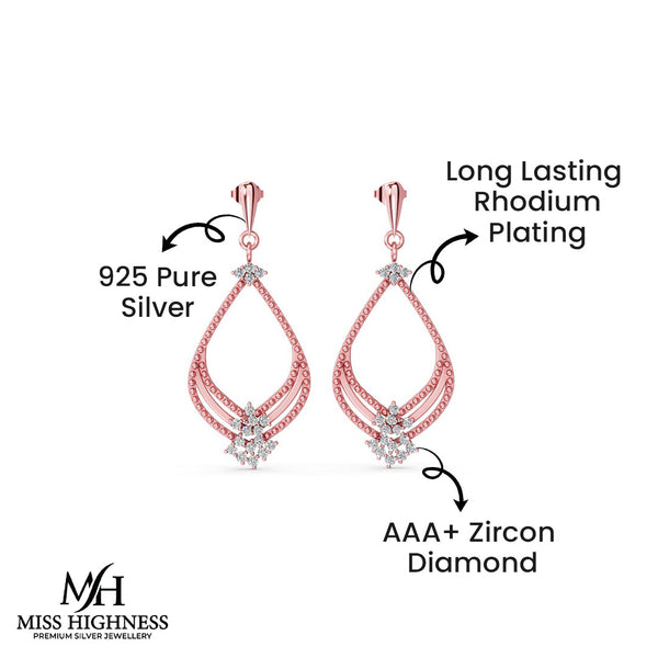 Miss Highness 925 Silver Rose Gold Drop Earrings with Zircons For Women