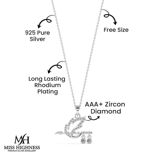 Miss Highness 925 Silver Leaf & Bar Pendant with Zircon Sparkle