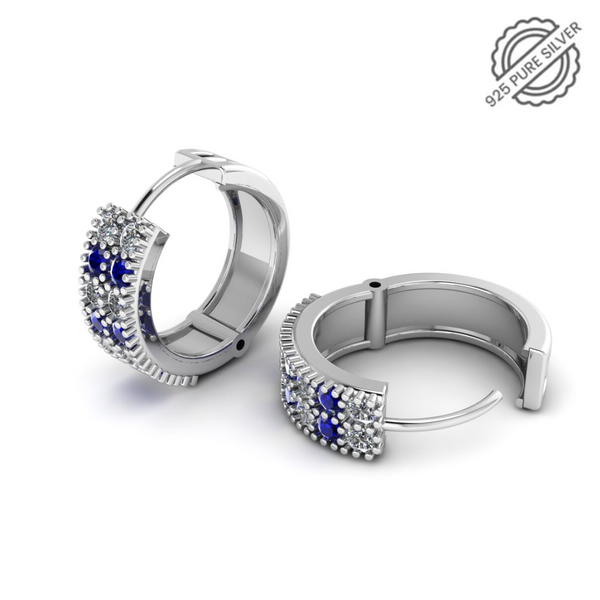 Pure 925 Silver Blueish Hoop Studded Earrings For Ladies