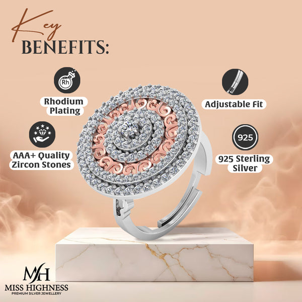 Pure 925 Silver Round Rose Gold Plated Special Ring For Ladies