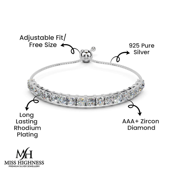 Miss Highness 925 Silver Adjustable Bracelet for Women & Girls