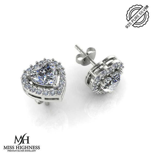 925 Sterling Silver Classic Zircon Heart Stud Earrings for Women and Girls