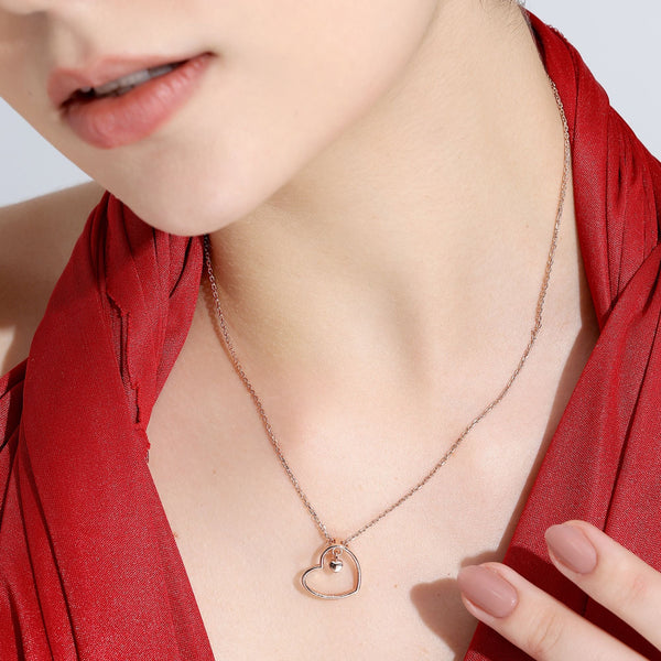 Miss Highness 925 Sterling Silver Rose Gold Plated Open Heart Pendant with Dangling Mini Heart Charm for Women