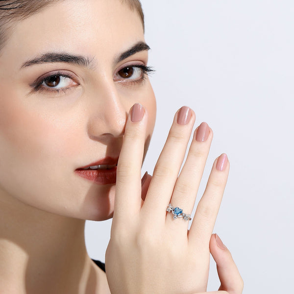 Miss Highness 925 Sterling Silver Sky Blue Heart CZ Ring for Women & Girls