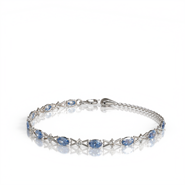 Miss Highness 925 Silver Blue CZ Bracelet with Crystals for Women – Elegant Adjustable Chain Design