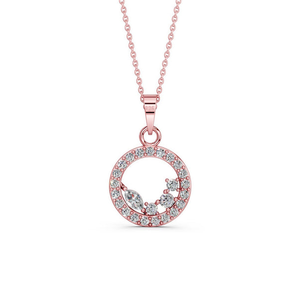 Miss Highness 925 Sterling Silver Rose Gold Plated Circular Pendant with Sparkling CZ Stones for Women