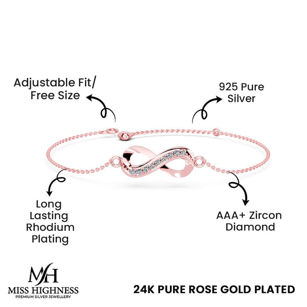 Miss Highness Rose Gold 925 Silver Bracelet with AAA+ Zircon & Floral Design – Adjustable for Women