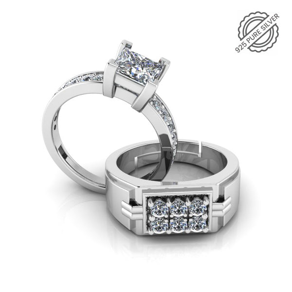 Pure 925 Silver Princess Hip Hop Ring For Couple's