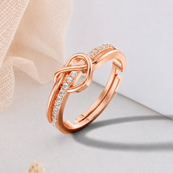 925 Sterling Silver Rose Gold CZ Knot Ring for Women
