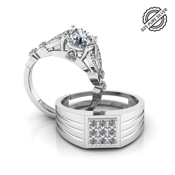 Pure 925 Silver Special Cluster Austrian Engagement Ring For Couples