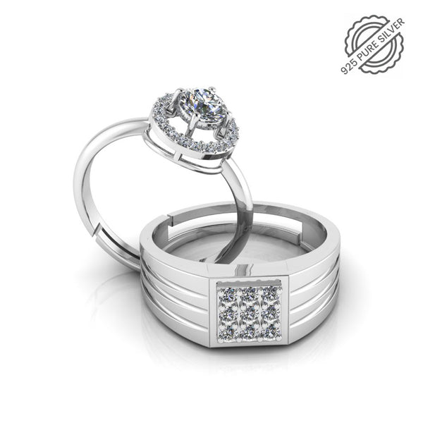 Pure 925 Silver Special Cluster ARA Round Forever Couples Ring